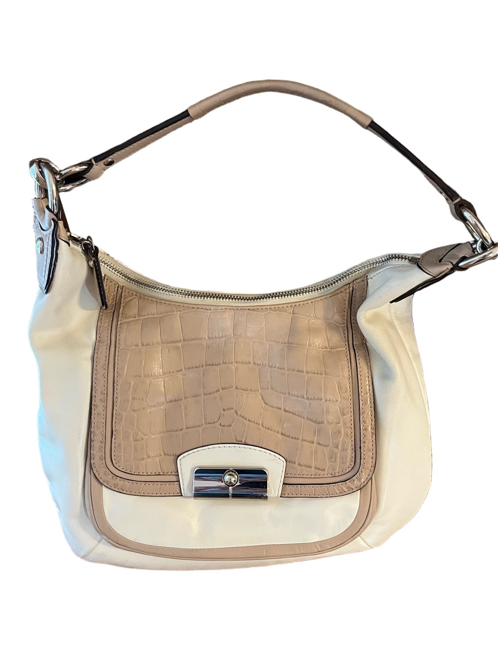 Coach Kristin Spectator Leather Hobo - Cream & Tan Croc F22509
